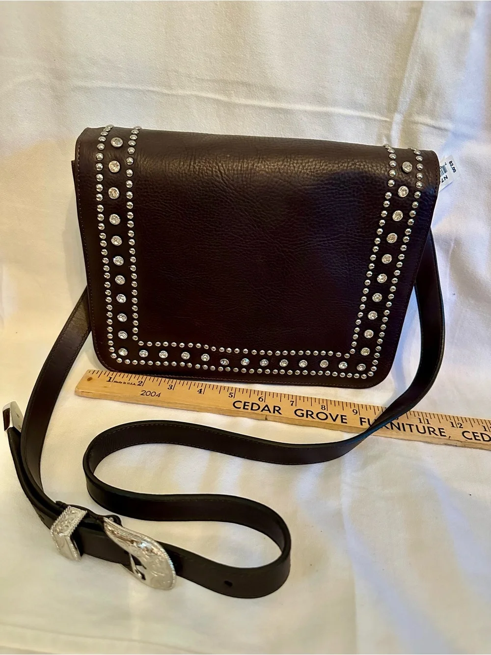 Women’s Nocona leather Dark Brown Studded Crossbody Bag